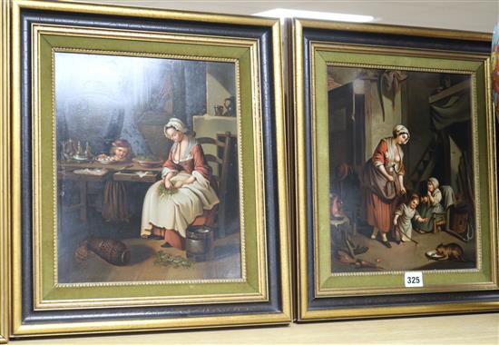 19th century German School, pair of oils on zinc panels, kitchen interiors 31 x 25cm